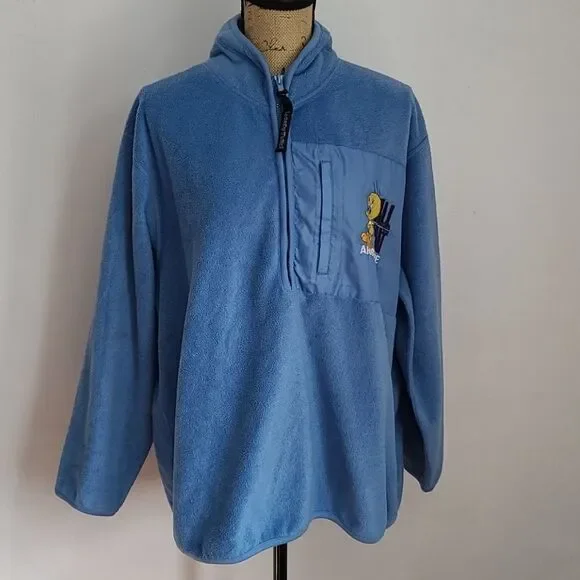 Vintage 90s Y2K Kidcore Looney Tunes Blue Tweety Bird Pullover Fleece - Picture 3 of 14